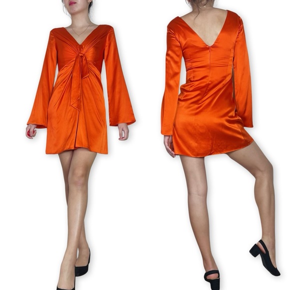 Cinq à Sept Caelan Knot Front Silk Dress in Tangerine Orange Size 00 - Picture 2 of 16